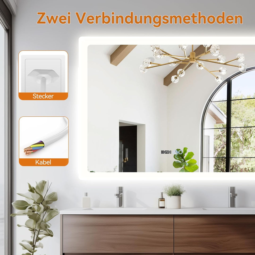 YU YUSING Badspiegel mit Beleuchtung 100x80cm Badezimmerspiegel LED mit 3 Lichtfarben Dimmbar, Besch