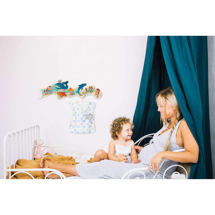 Dida - Meeres Tiere, Wandgarderobe für Kinder, Wandhaken aus Holz für das Kinderzimmer, Montessori-S