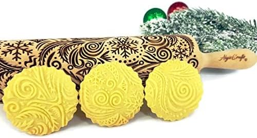 FROST Nudelholz mit Muster Weihnachten Backen - Teigroller Holz für DIY Weihnachten Plätzchen und Ke
