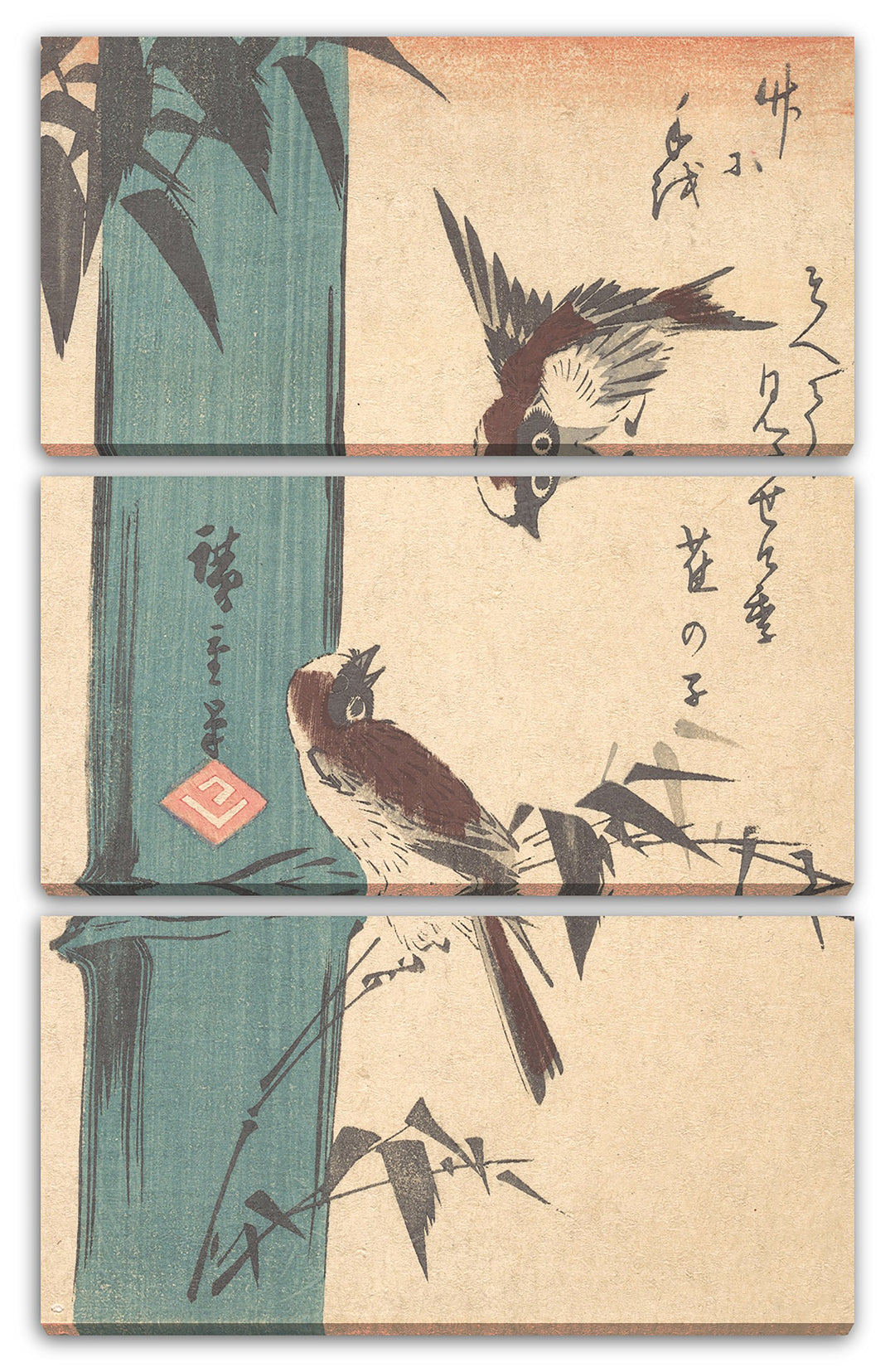 Printed Paintings Leinwand 3-teilig(80x120cm): Utagawa Hiroshige - Bambus und Spatzen 80x120 cm (3-t
