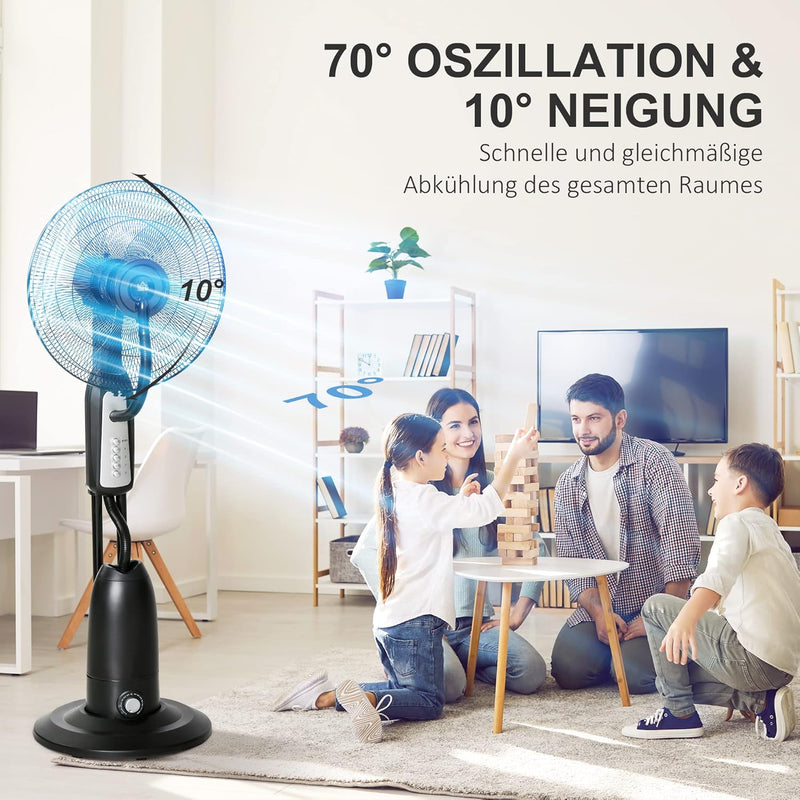 HOMCOM Standventilator mit 2,8 Liter Wasserkühlung 90 W Ventilator mit Nebelfunktion Lüfter Verstell