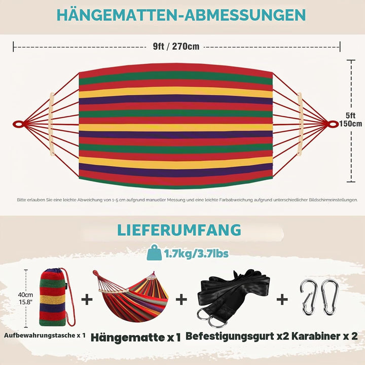 Anyoo Hängematte Garten Langlebige Hängematte mit 40 cm gebogener Holzstange,tragbaren Bequeme Hänge