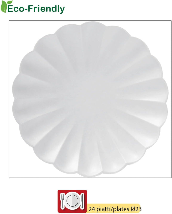 Partygeschirr Party-Set Flower Shape für 24 Personen (112 pcs: 24 Pappteller Ø23cm, 24 Pappteller Ø1