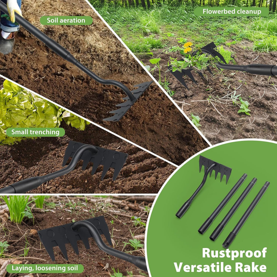 Garten Harke, 140cm Langer Griff, 6 Zinken Schwerlast Gartenrechen Metal Kohlenstoffstahl Garten Rec