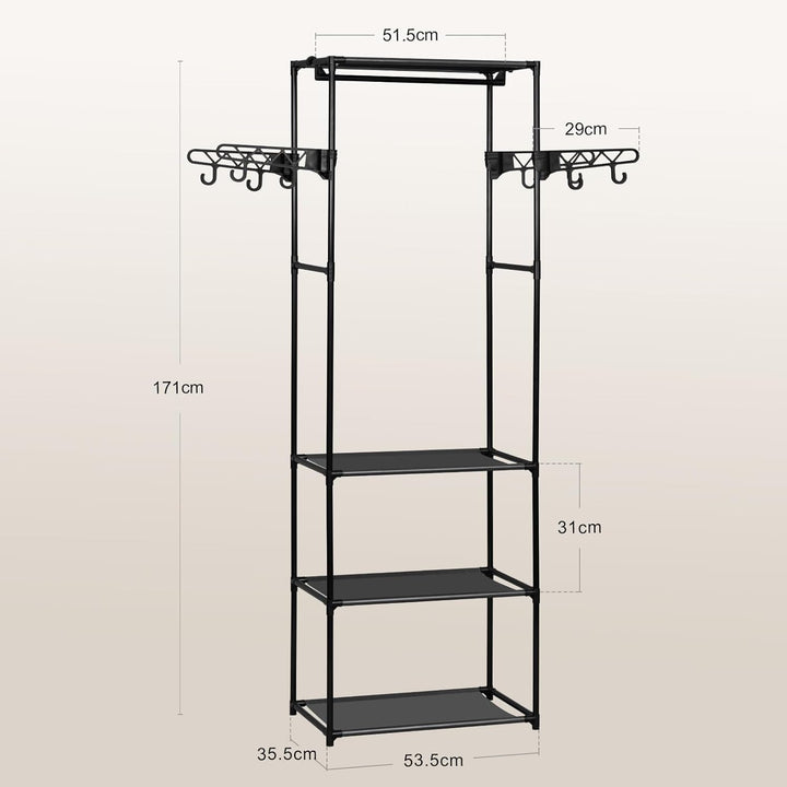 WOLTU Kleiderständer, Kleiderschrank offen, freistehende Garderobe, mit Kleiderstange Ablagen Haken,