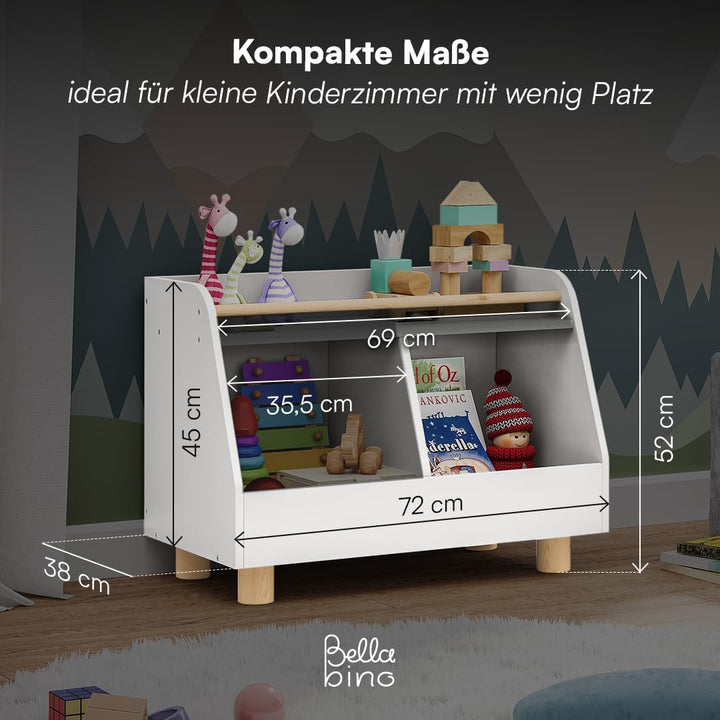 Bellabino Belly Bücherregal Kinder – Kinderregal mit 2 Fächern – Montessori Spielzeugregal mit Ablag