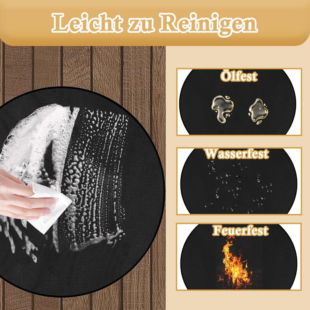 Qivine 120cm Grillmatte Bodenschutz Rund, Antihaf Grill Unterlage Boden Wiederverwendbar, Hitzebestä