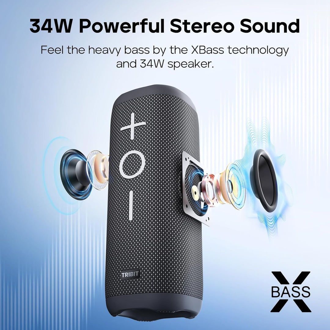 Tribit StormBox 2 Bluetooth-Lautsprecher mit 34W 360° Raumklang, XBass Tech, 24 Stunden Spielzeit, I