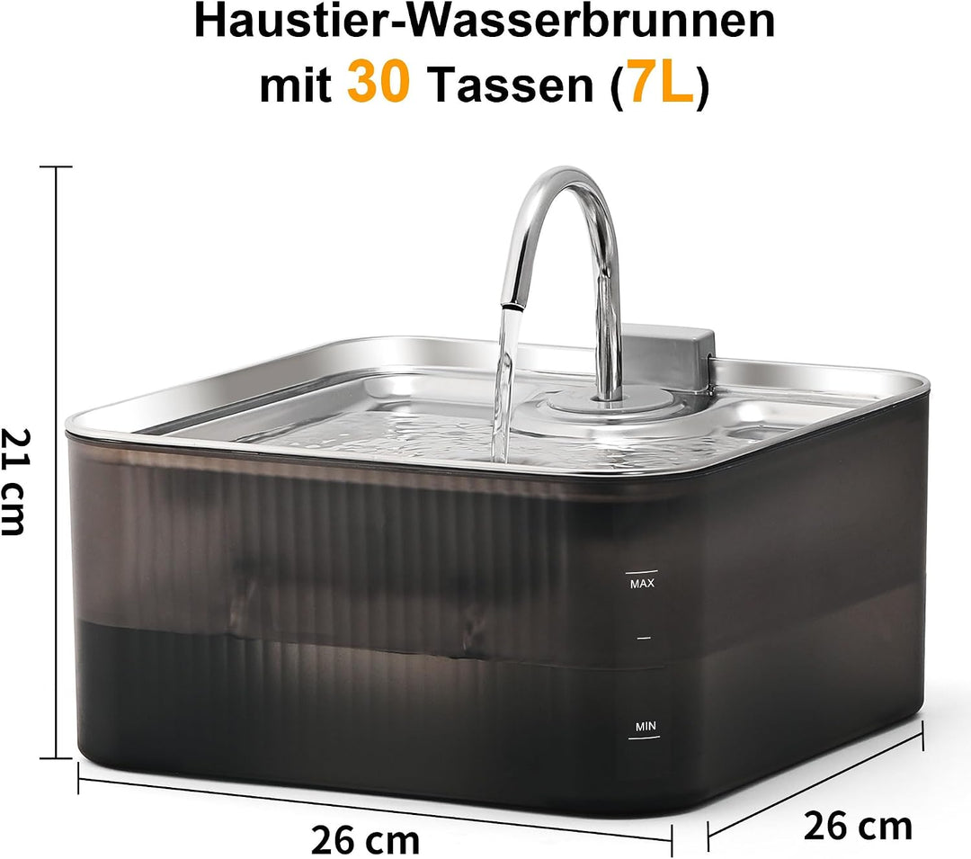 FUKUMARU 7L Trinkbrunnen für Hunde，Katzenbrunnen mit 5-Schicht Filtration，Edelstahl Hundebrunnen mit