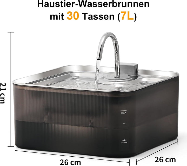 FUKUMARU 7L Trinkbrunnen für Hunde，Katzenbrunnen mit 5-Schicht Filtration，Edelstahl Hundebrunnen mit