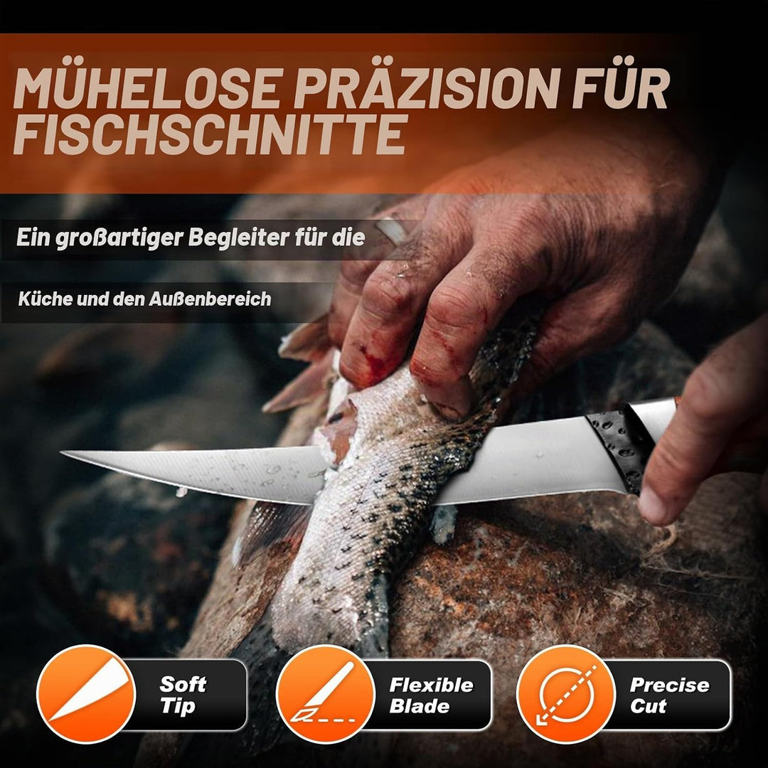 PURPLEBIRD Filetiermesser für Fisch 15 CM mit Scheide, 440C Edelstahl Fischmesser zum Schneiden von