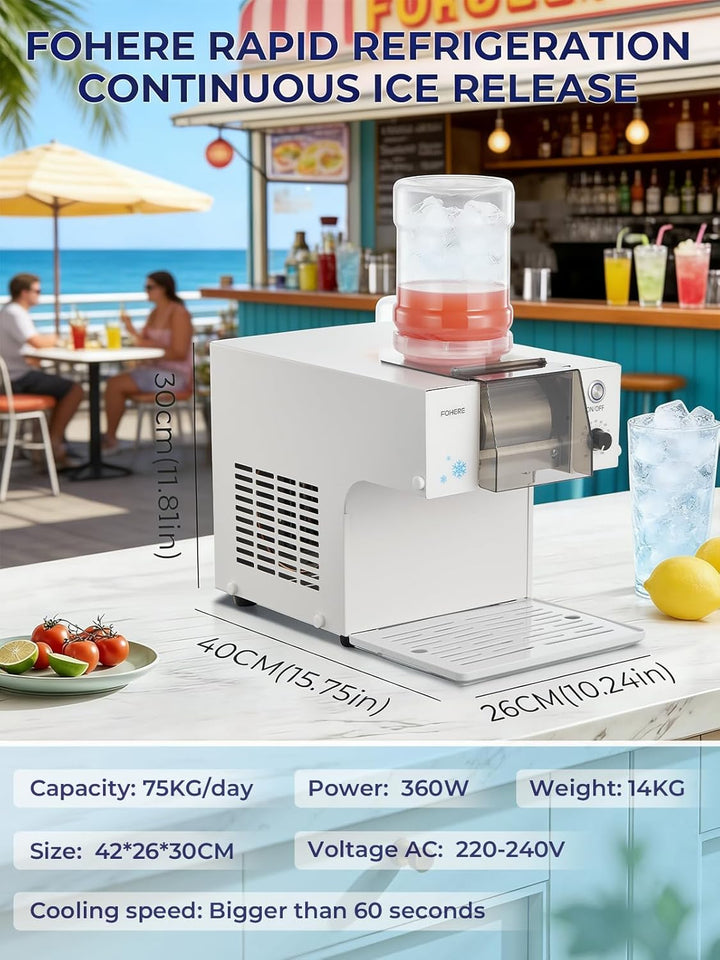 FOHERE Schneeflocken-Eismaschine Schneeeisbereiter, 60kg/24H Schneeflocken-Eismaschine Geschwindigke
