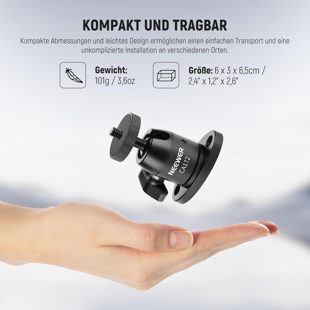 NEEWER Wand Deckenhalterung, Mini Kugelkopf aus Aluminiumlegierung und 1/4" Schraube für Fotostudio,