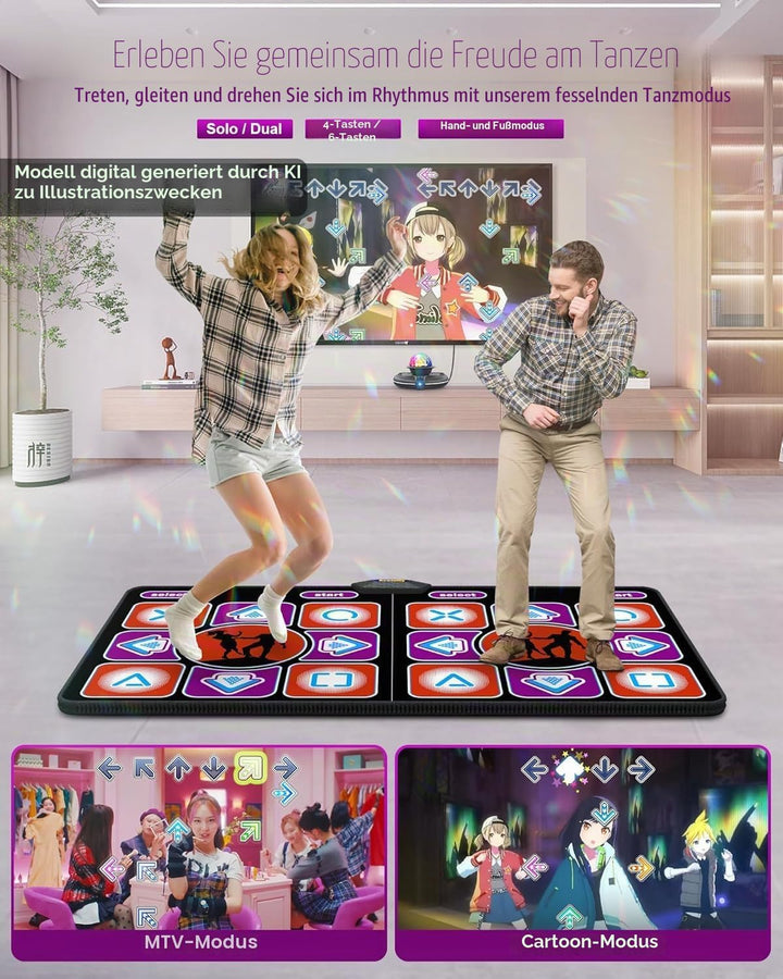 Doppel-Tanzmatte für TV mit Kamera & kabellosem Controller, rutschfeste Tanzmatte für Kinder Erwachs