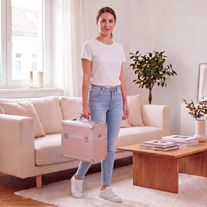 N&amp;BF Kosmetikkoffer Gross Rosa | Profi Schminkkoffer Abschliessbar Leer, Rosa