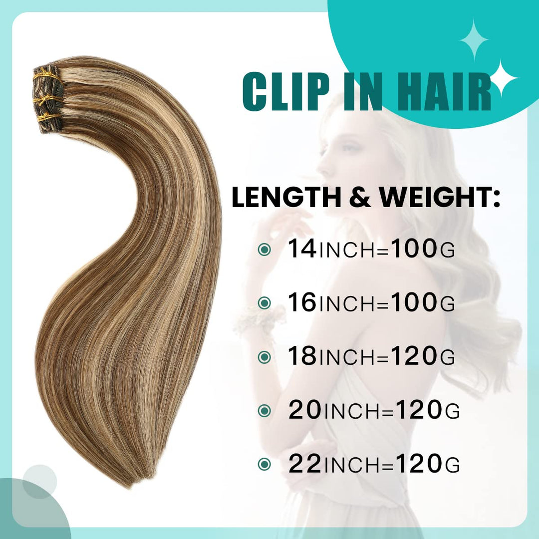SURNEL Clip in menschlichen Haarverlängerungen Shedding frei Tangle frei Farbe Medium braun hervorge