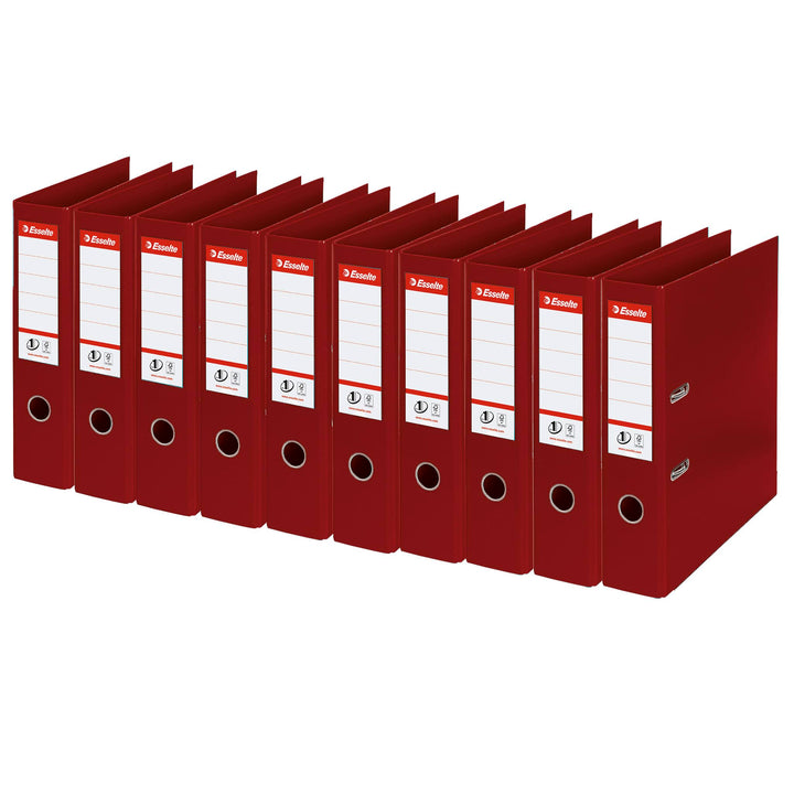 Esselte Ordner breit, DIN A4, 10er Pack, 7,5 cm Rückenbreite, Kunststoff-Ordner, Bordeaux Rot, Vivid