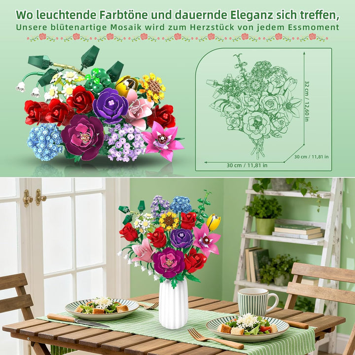 kiothdre Botanicals Blumenstrauss - Blumen Bauset für Erwachsene, Flowers Kollektion Bauklötze Pflan