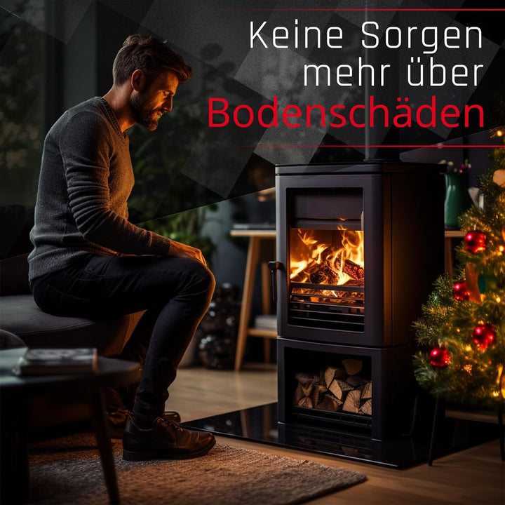 BIJON Glasplatte Kreis Schwarz für Kaminofen mit Dichtlippe, Glasbodenplatte - Funkenschutzplatte Gl