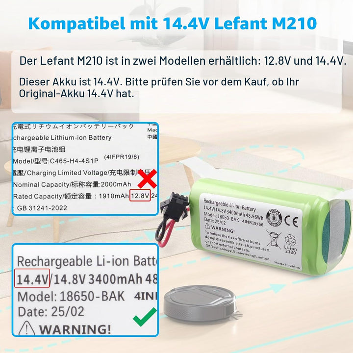 14,4 V 3400 mAh Akku Kompatibel mit Lefant M210 M210B M210P M213 Eufy RoboVac 11 11S 11S MAX 12 15C