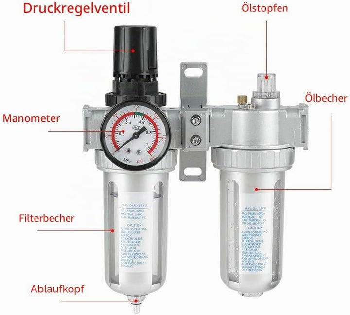 Luftfilterregler, 1/2" Ölabscheider Kompressorfilter für Kompressor und Druckluftwerkzeuge
