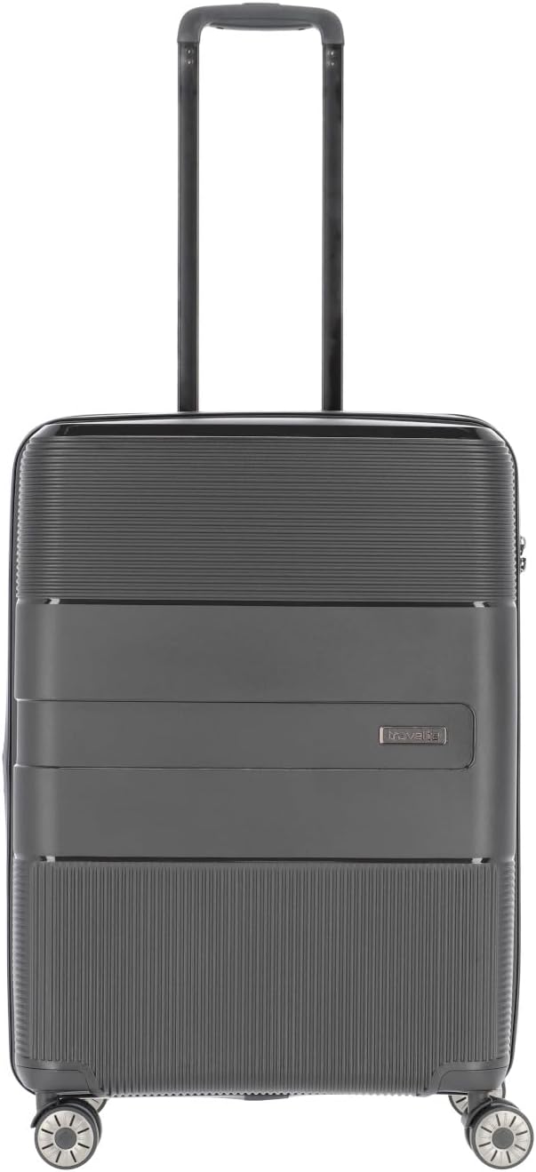 travelite 4-Rad Hartschalen Koffer mittelgross mit Dehnfalte + TSA Schloss, Gepäck Serie WAAL: Stabi