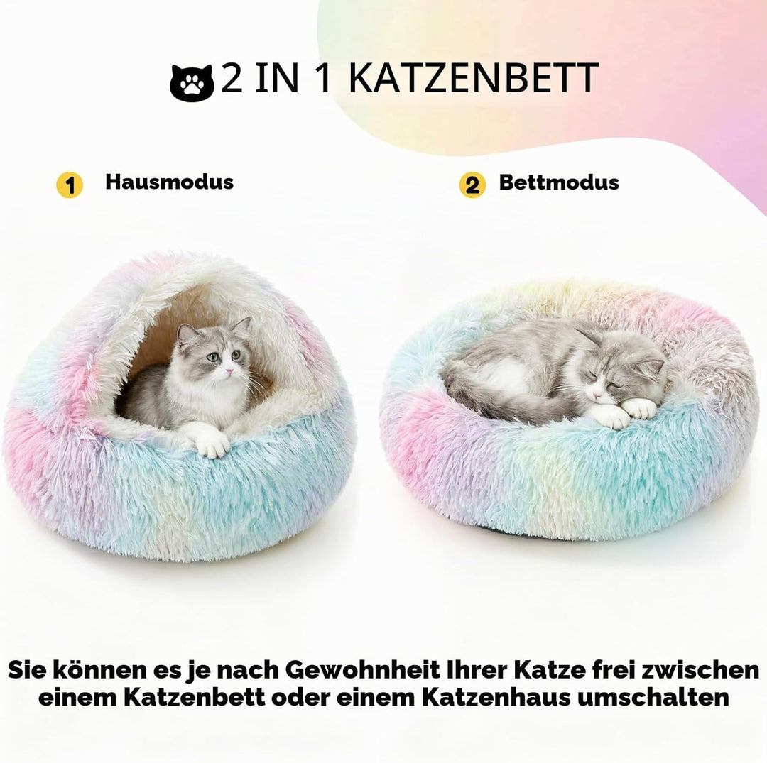 Höhlenbett für Hauskatzen, waschbares, Flauschiges Plüschbett gegen Angstzustände, weicher, selbstwä