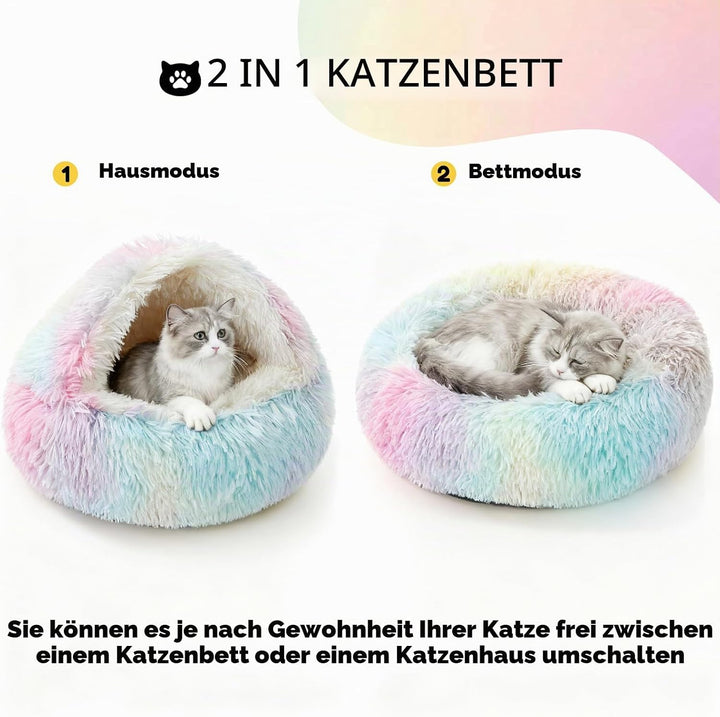 Höhlenbett für Hauskatzen, waschbares, Flauschiges Plüschbett gegen Angstzustände, weicher, selbstwä