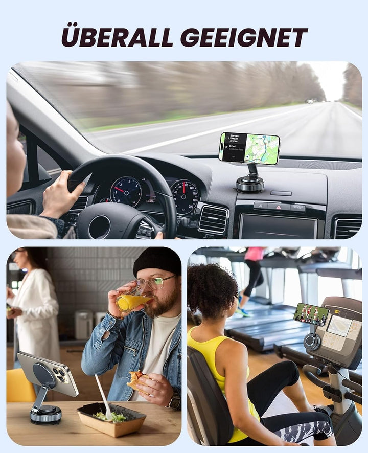 Magnetische Handyhalterung fürs Auto mit Saugnapf – 360° Verstellbarer, Faltbarer Handyhalter für Ar