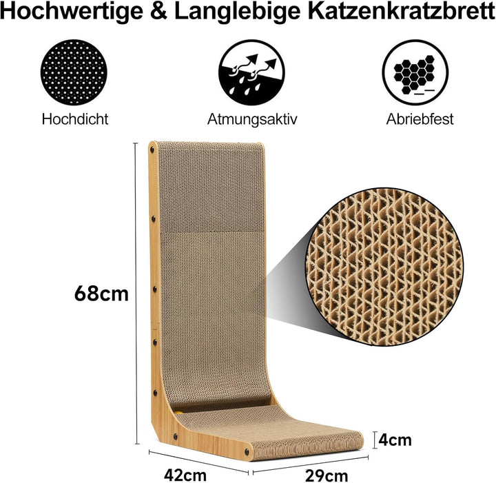 FUKUMARU Kratzbrett Katzen, 68 cm hohe L förmige Kratzpappe für Katzen, widerstandsfähig Katzenkratz