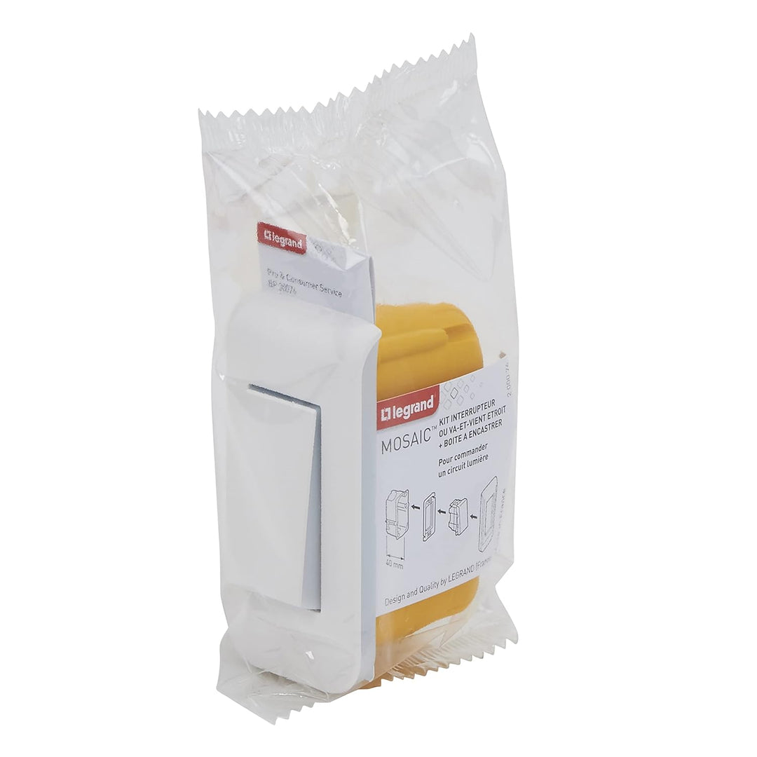 Legrand 200076 Set mit Schalter, einfach oder hin und her, schmal, mit Platte und Einbaubox, 10 A, 1