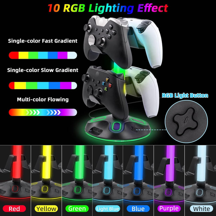 RGB Gaming Kopfhörer Ständer mit 9 Lichtmodi，Controller Halter Schreibtisch,Headset Halterung mit 2