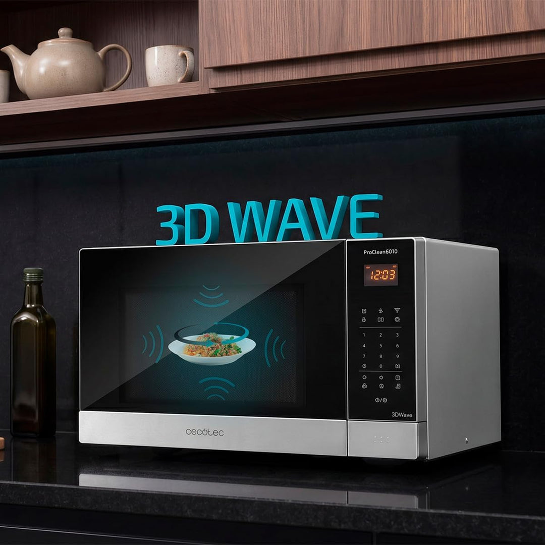 Cecotec Mikrowelle Proclean 6010 Wave. 23 L Kapazität, 800 W, 5 Stufen, Ready2Clean Beschichtung, 3D