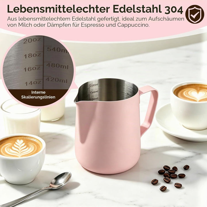 Milchkännchen Edelstahl 480ml, Milchaufschäumkrug Espresso Dampfkrug, Milchaufschäumbecher Milch Pit