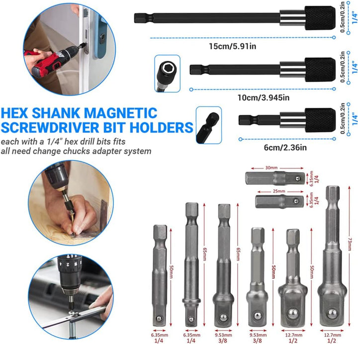 32pcs flexibler Bohrer-Erweiterungssatz, drehbarer Gelenk-Sockel 1/4 3/8 1/2 Zoll-Hex-Sockel-Adapter