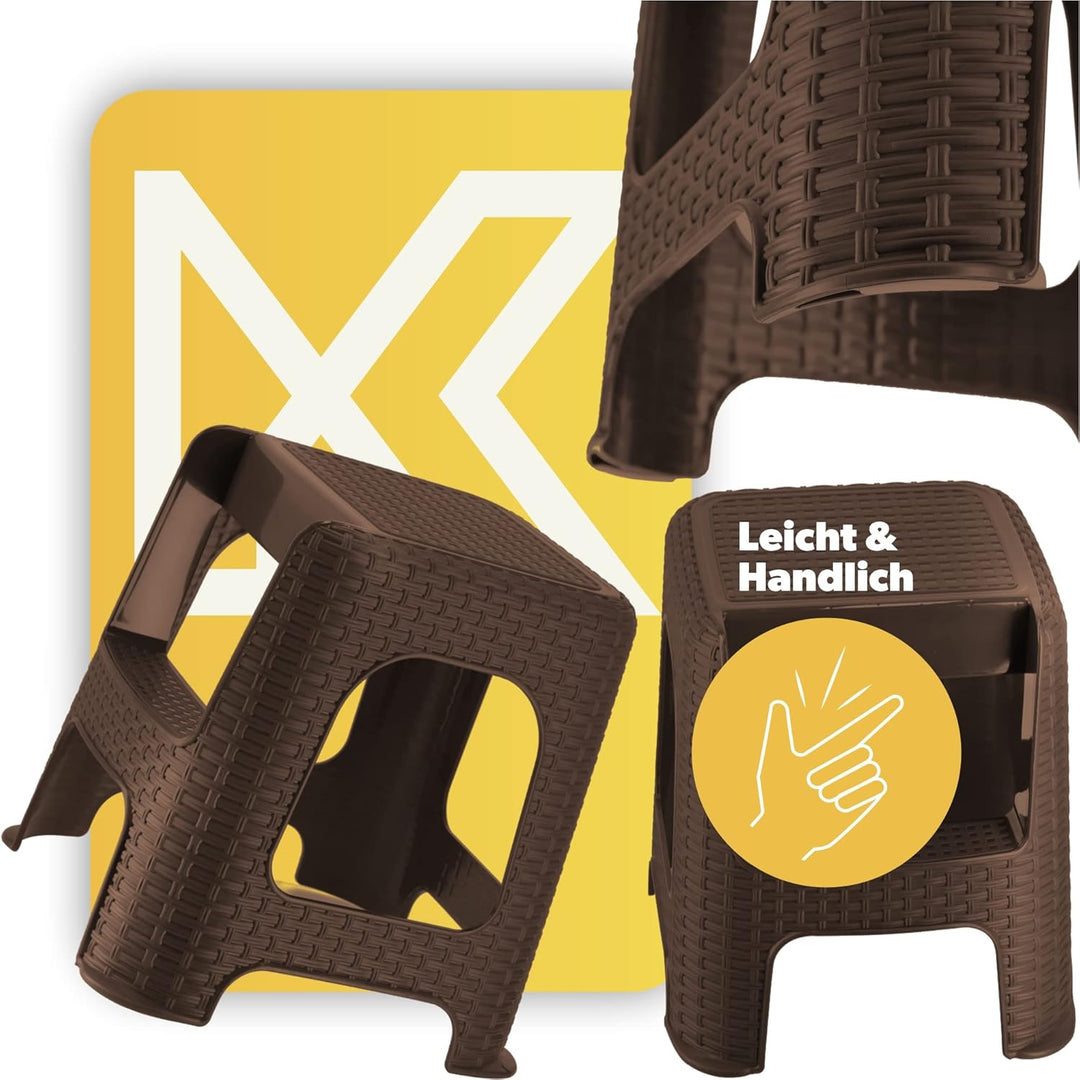 KADAX Hocker aus Kunststoff-Recyclingmaterialien, Tritthocker bis 160 kg, Rattanhocker mit Antirutsc