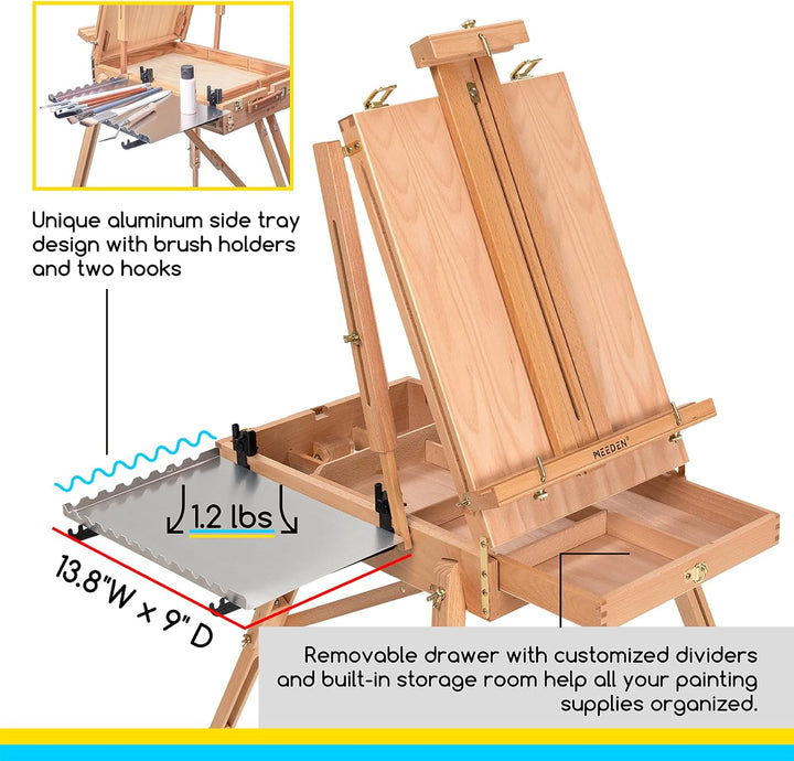 Meeden Staffelei Holz Gross, Französische Kofferstaffelei Kizzenkasten Staffelei, Kunststaffelei mit