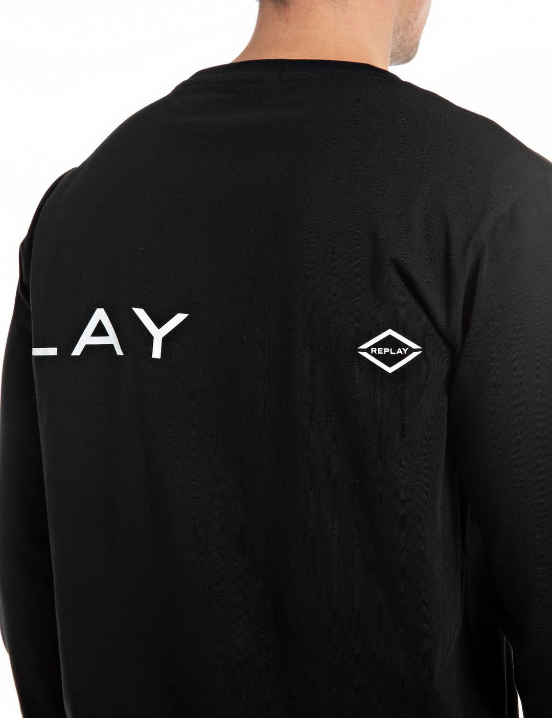 Replay Herren Langarmshirt aus Baumwolle mit Schriftzug M Black 098, M Black 098