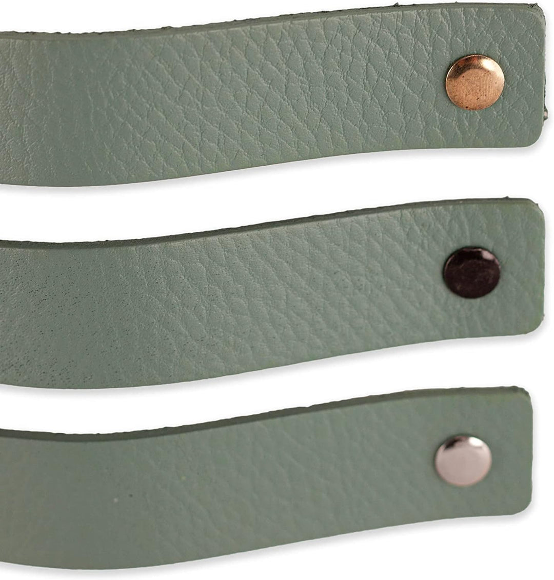 Brute Strength - Ledergriffe für Möbel - Blassgrün - 6 Stück - 16,5 x 2,5 cm - Schrankgriff, Türgrif