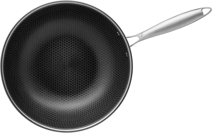 MÄSER Hestia, Wok 30 cm, Edelstahl keramikbeschichtet mit Wabenstruktur, Silber/Schwarz