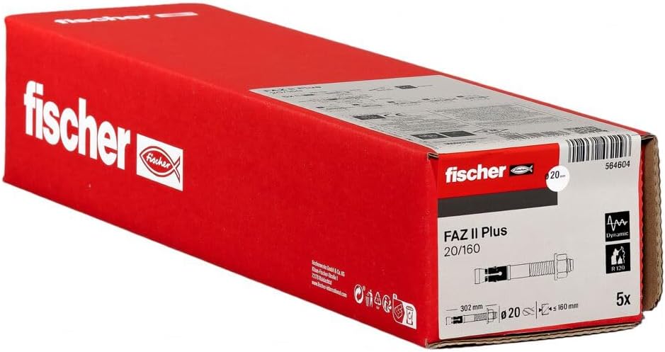 fischer Bolzenanker FAZ II Plus 20/160 gvz, Schwerlastanker mit hoher Tragfähigkeit, Ankerbolzen für