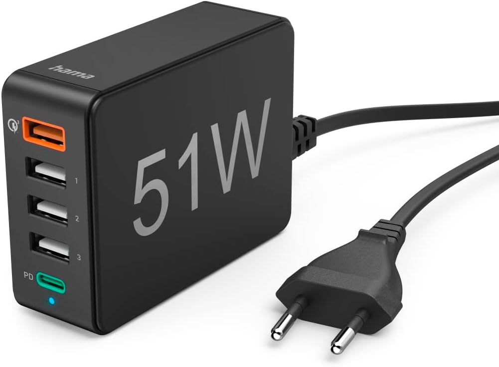 Hama USB-Ladegerät mehrfach -Ladestation 5 Port 51W (5 in 1 Ladegerät mehrere Geräte mit -C PD, QC 3