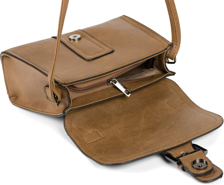 styleBREAKER Damen Umhängetasche Minibag mit Deko Schnalle, verstellbarer Tragegurt, Einfarbige Hand