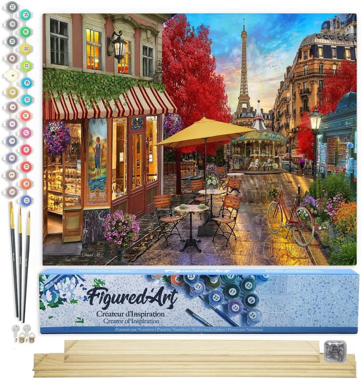 Figured'Art Malen Nach Zahlen Erwachsene Mit Rahmen Veranda in Paris - Paint by Numbers Basteln DIY