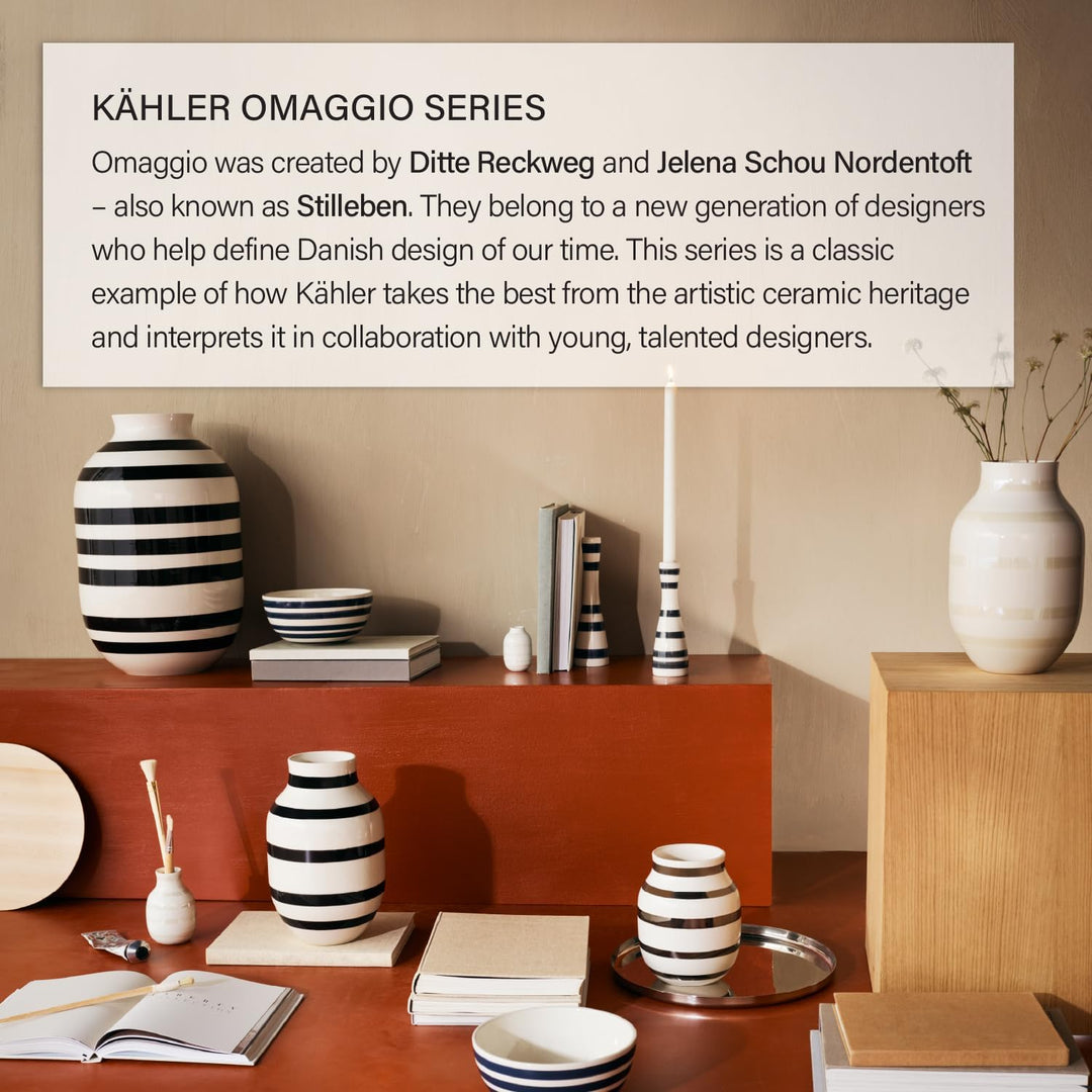 Kähler Vase H20 cm Omaggio Originaldesign mit handgemalte Streifen, Weiss Perlmutt H20 cm, Perlmutt