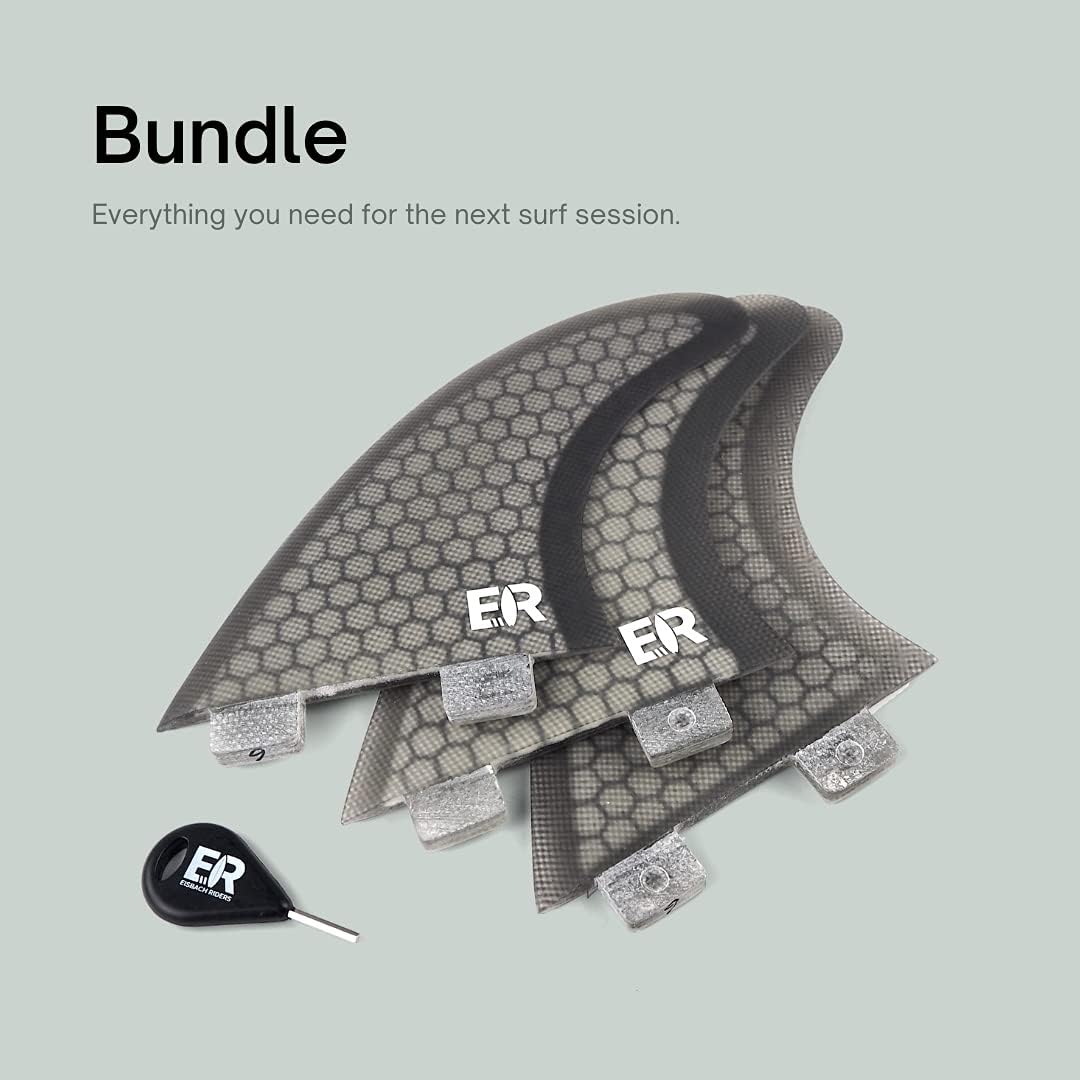 Eisbach Riders Surfboard FCS Fiberglass Honeycomb Fin Thruster Set mit Fin Key (Grösse Small/Medium/