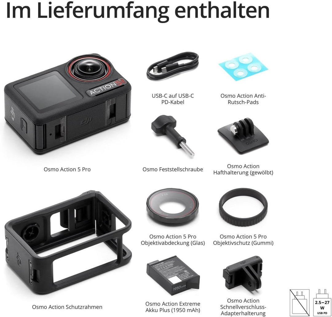 DJI Osmo Action 5 Pro Vlog Combo mit Ladestecker + Mic Mini (2 Sender + 1 Handy-Empfänger) + Multifu
