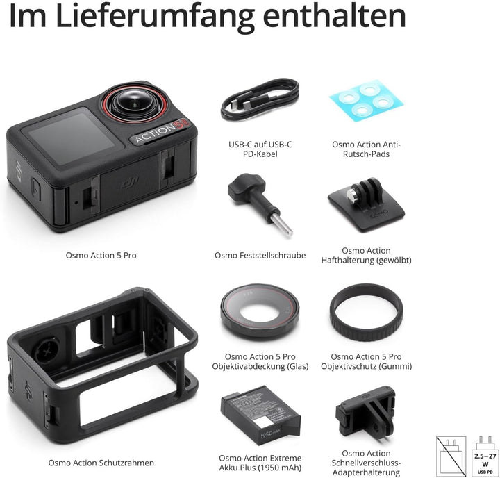 DJI Osmo Action 5 Pro Vlog Combo mit Ladestecker + Mic Mini (2 Sender + 1 Handy-Empfänger) + Multifu