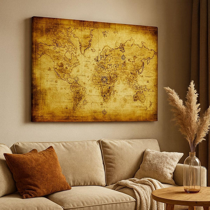 ARTTOR Bilder auf Leinwand 100x70cm Leinwandbild Karte Welt Kontinente Gross Wanddeko Bild Schlafzim