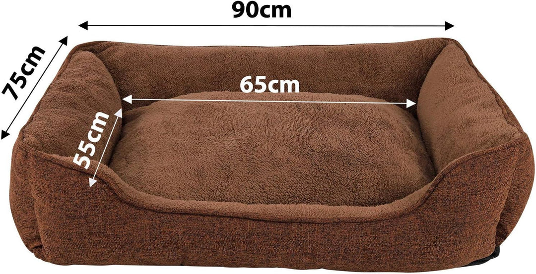 lionto Hundebett meliert Hundekissen Hundekörbchen Bezug abnehmbar, (M) 90x75 cm braun L 90 x B 75 x